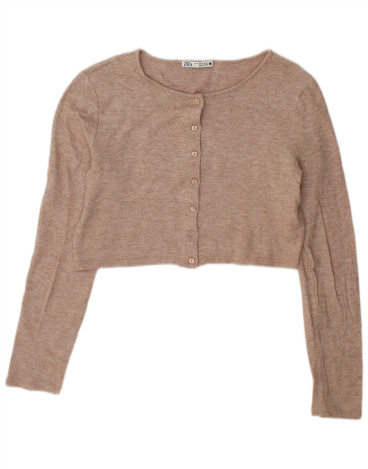 Zara Γυναικεία Ζακέτα Crop UK 14 Medium Beige Viscose