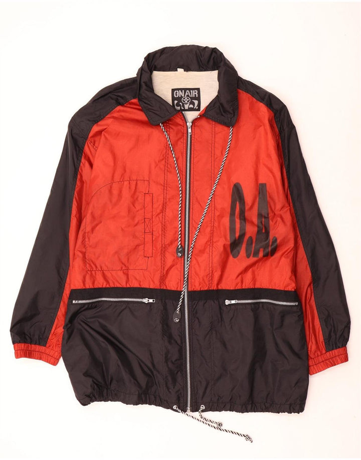 Ανδρικό vintage γραφικό μπουφάν βροχής UK 42 XL Κόκκινο πολύχρωμο πολυαμίδιο