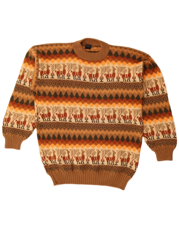 Vintage ανδρικό πουλόβερ με λαιμόκοψη XL Brown Fair Isle