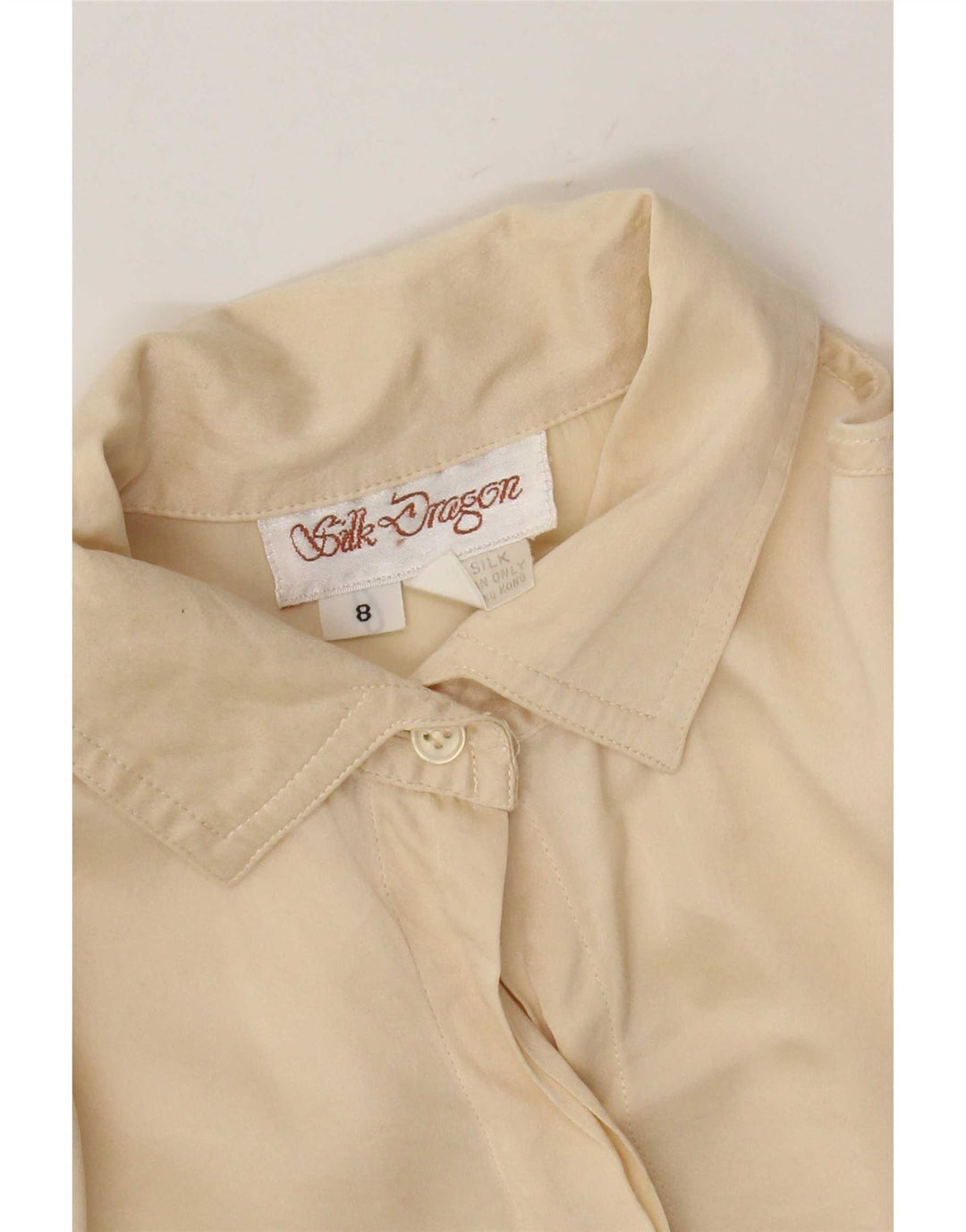Vintage γυναικείο υπερμεγέθη πουκάμισο UK 8 Small Beige Silk