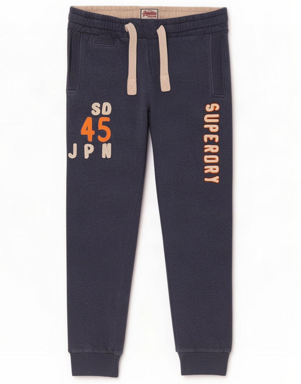 Superdry Ανδρικά γραφικά αθλητικά παντελόνια Joggers Small Navy Blue Cotton