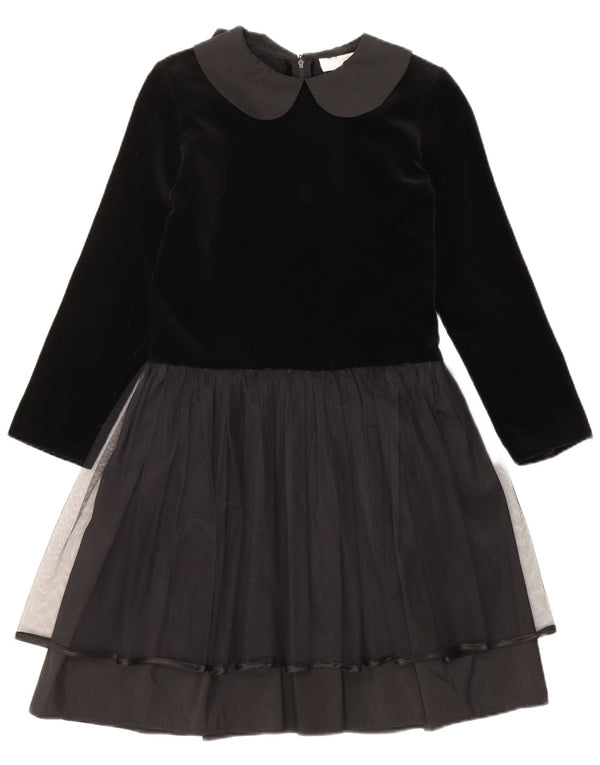 Vintage μακρυμάνικο κοριτσίστικο βελούδινο φόρεμα A-Line 9-10 ετών μαύρο χρώμα