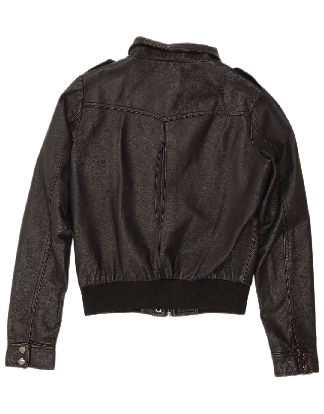 H&M Γυναικείο Crop Δερμάτινο Μπουφάν EU 38 Medium Black Leather