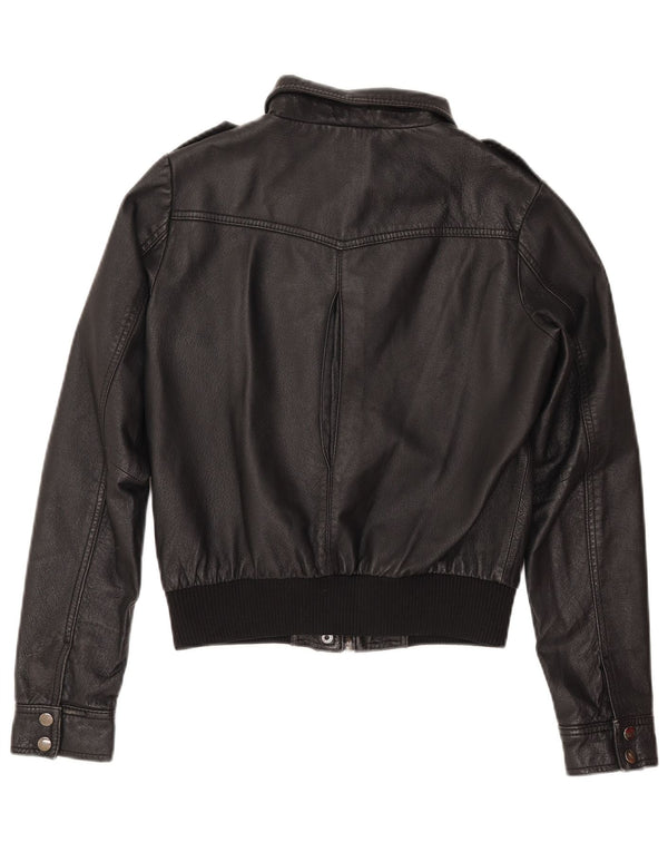 H&M Γυναικείο Crop Δερμάτινο Μπουφάν EU 38 Medium Black Leather