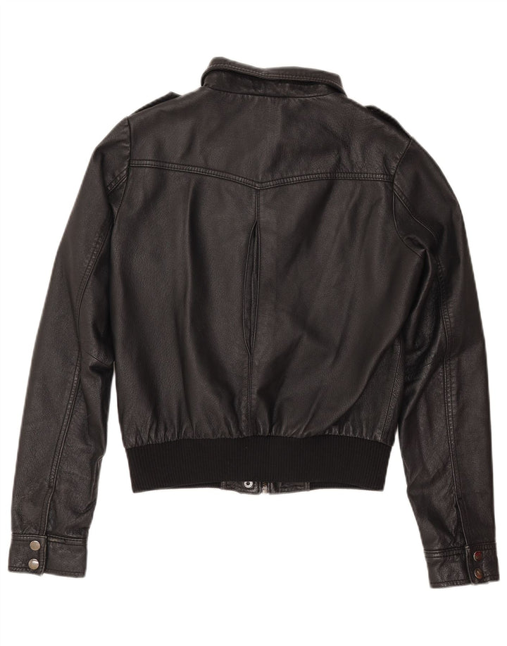 H&M Γυναικείο Crop Δερμάτινο Μπουφάν EU 38 Medium Black Leather