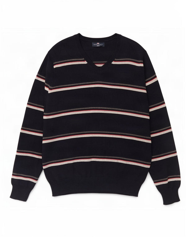 Ανδρικό πουλόβερ Marks & Spencer Blue Harbor με λαιμόκοψη με λαιμόκοψη με μεσαίο ριγέ
