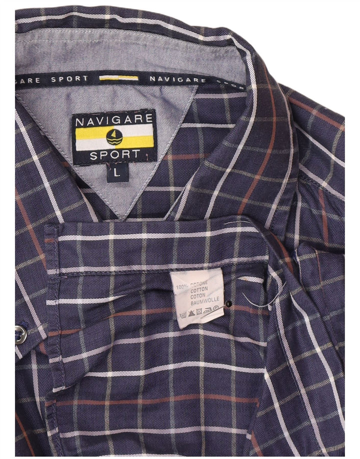 Ανδρικό πουκάμισο Navigare Large Navy Blue Check Cotton
