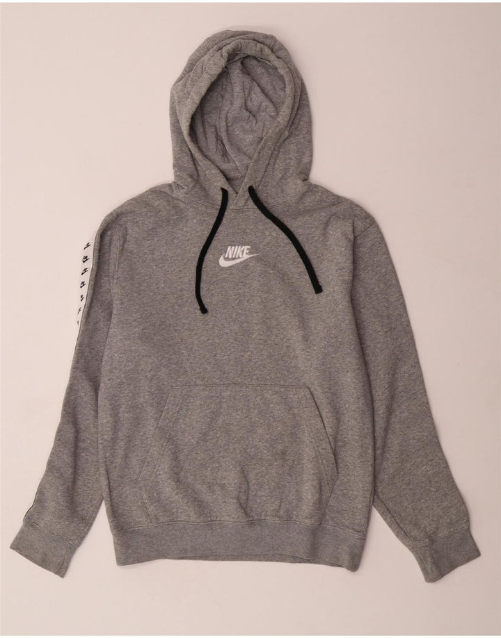 NIKE Mens Graphic Hoodie Jumper Small Grey Cotton