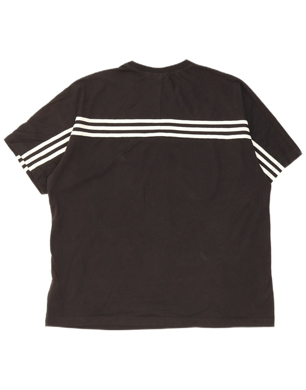 Ανδρικό κανονικό γραφικό μπλουζάκι Adidas Top μεγάλο μαύρο ριγέ βαμβακερό