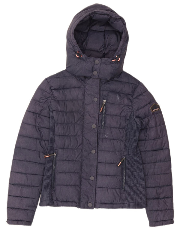 Superdry γυναικείο μπουφάν με κουκούλα UK 14 Large Navy Blue Polyester
