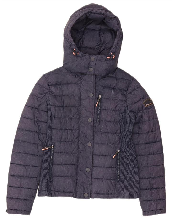 Superdry γυναικείο μπουφάν με κουκούλα UK 14 Large Navy Blue Polyester