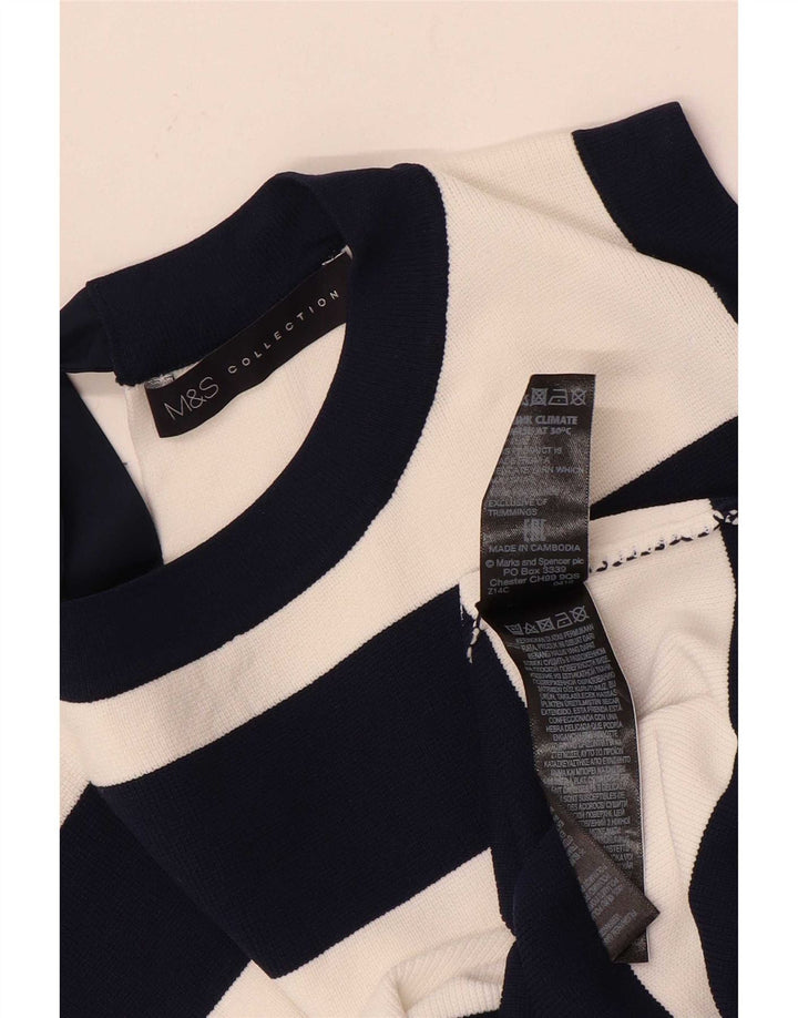Marks & Spencer Γυναικείο φανελάκι UK 12 Medium Navy Blue ριγέ πολυαμίδιο