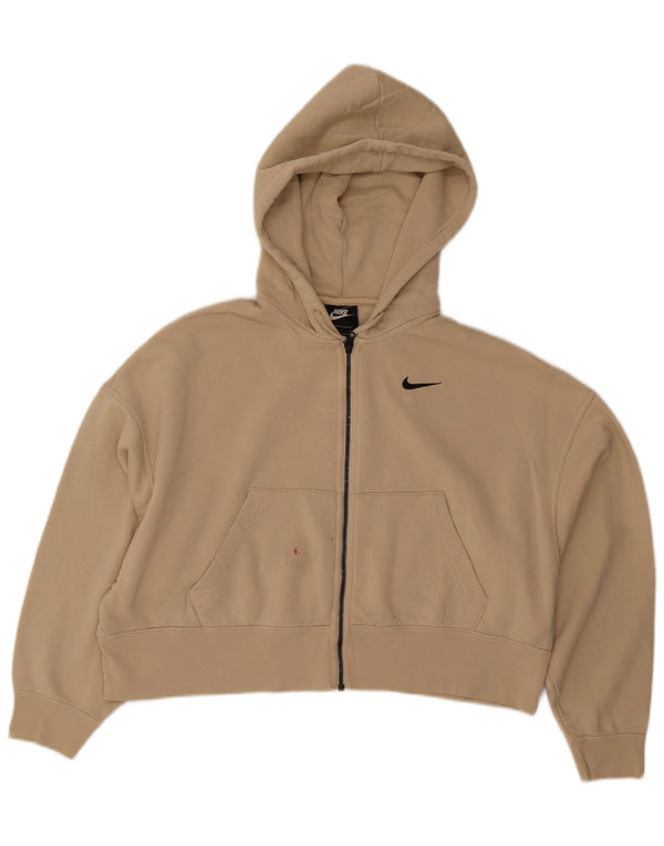 Γυναικείο πουλόβερ Nike Crop με φερμουάρ με κουκούλα UK 10 μικρού μπεζ βαμβακερό