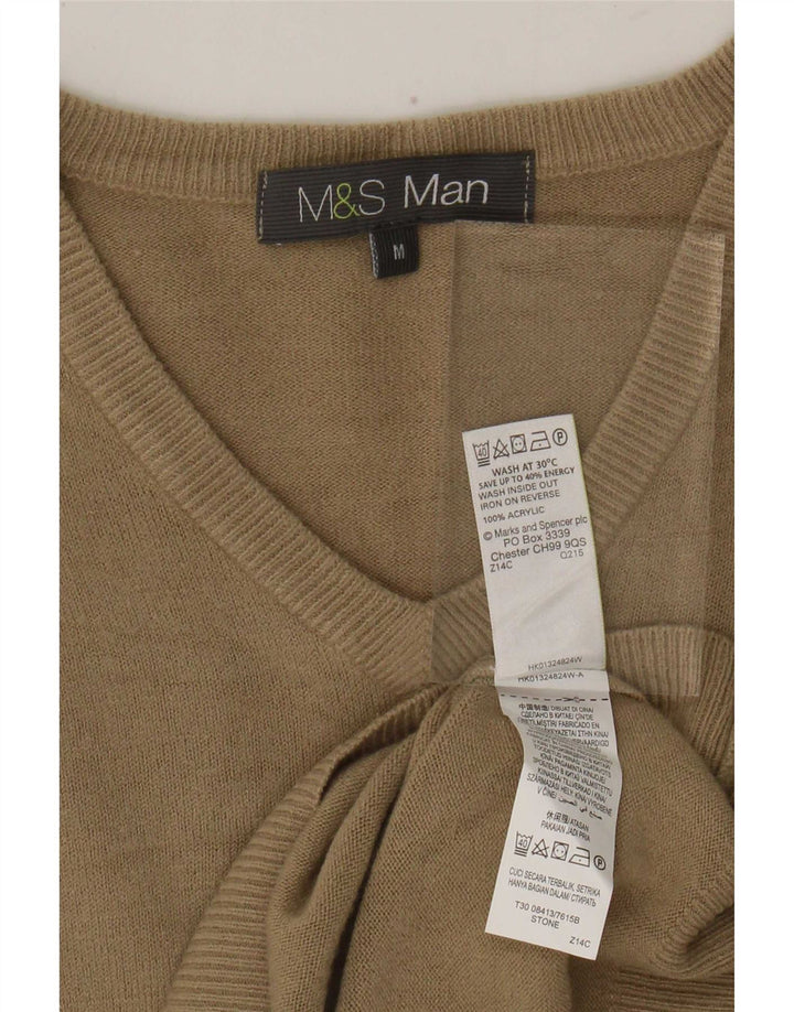 Marks & Spencer Ανδρικό πουλόβερ με λαιμόκοψη με λαιμόκοψη με μεσαίο μπεζ ακρυλικό