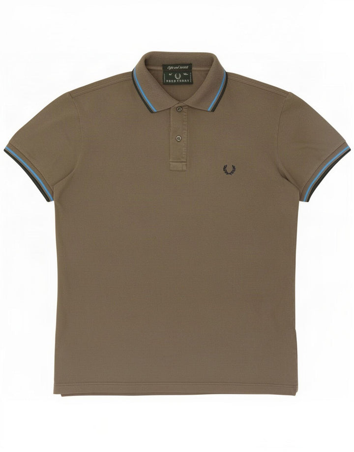 Fred Perry Ανδρικό πουκάμισο πόλο από μεσαίο χακί βαμβακερό ριγέ