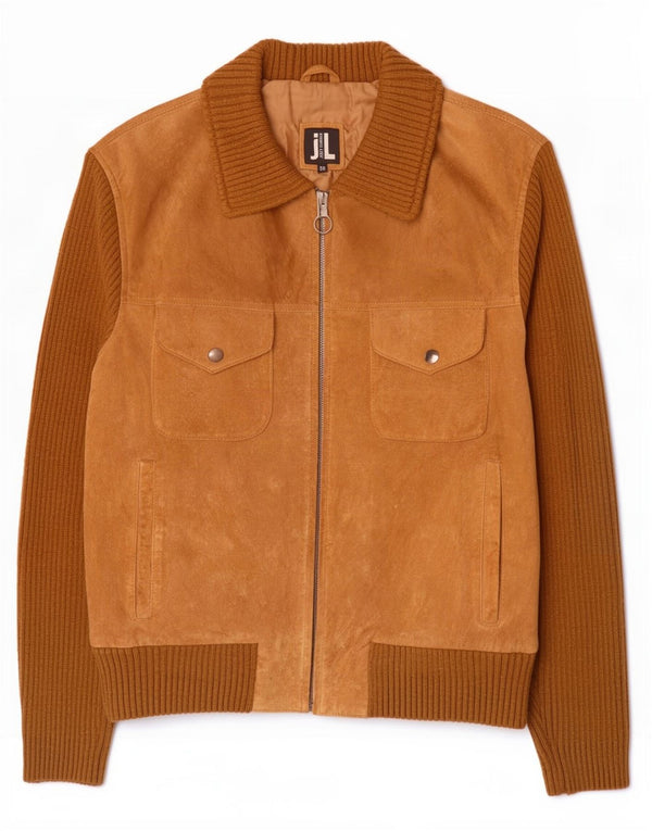 Vintage Γυναικείο Suede Bomber Jacket IT 50 XL Beige Colourblock Δερμάτινο