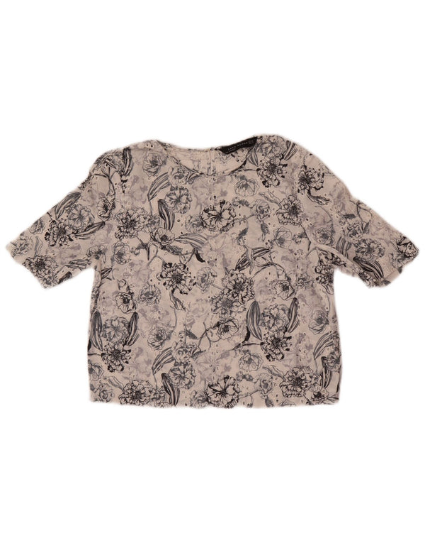Zara Γυναικεία Μπλούζα Crop Top UK 6 XS White Floral