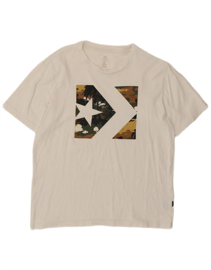 Ανδρικό γραφικό T-Shirt Converse Top από μεσαίο λευκό βαμβακερό