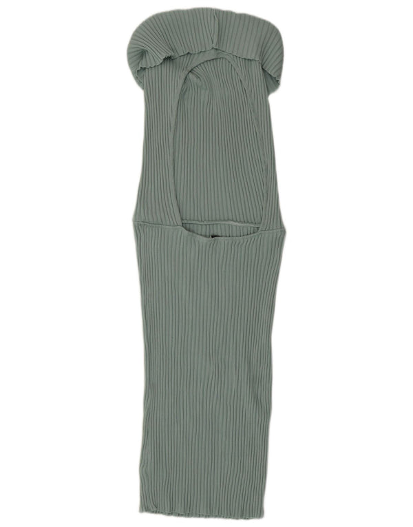 Zara Γυναικείο Αμάνικο Bodycon Φόρεμα UK 14 Μεγάλο πράσινο βαμβακερό