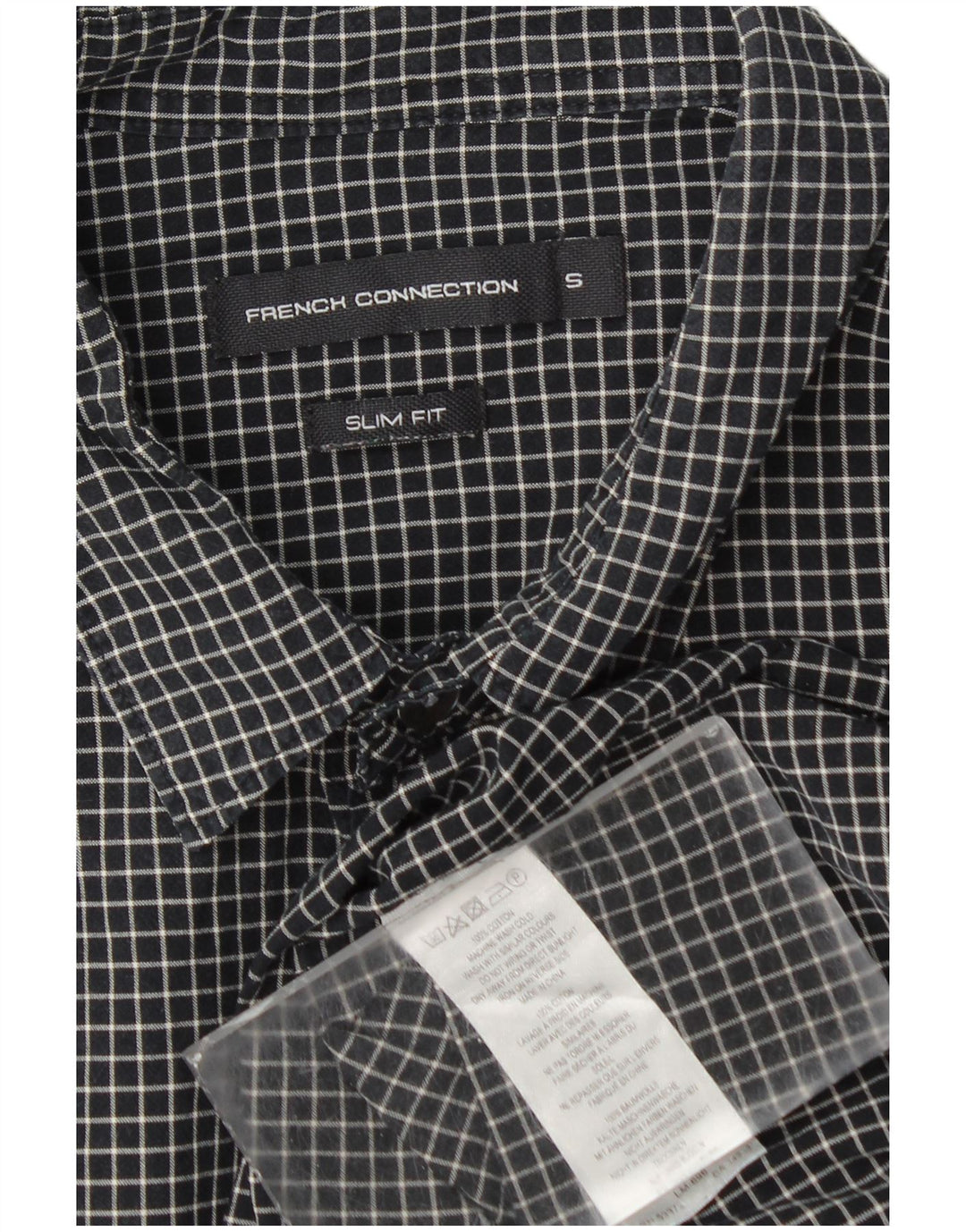 French Connection Ανδρικό φανελένιο πουκάμισο Slim Fit, Μικρό μαύρο βαμβακερό