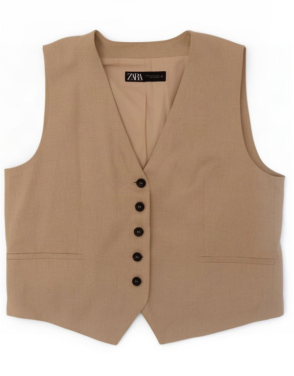 Zara Γυναικείο Γιλέκο Crop UK 18 XL Μπεζ βαμβακερό