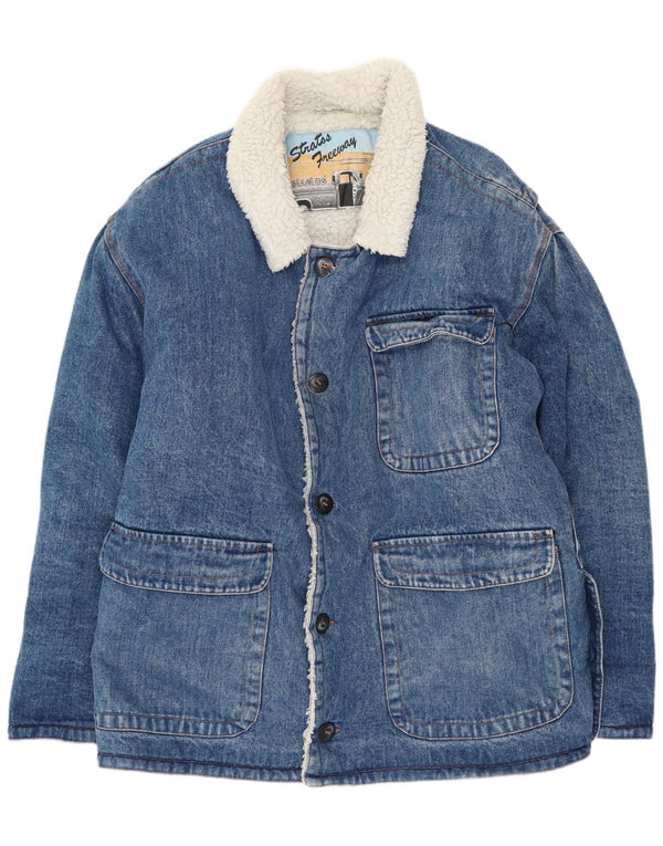 Stratos Mens Sherpa Denim Jacket UK 38 Medium Blue Cotton Retro