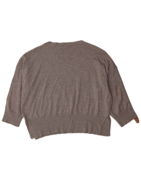 Benetton Womens Crop 3/4 Sleeve Crew Neck Jumper Sweater UK 16 Large Grey
