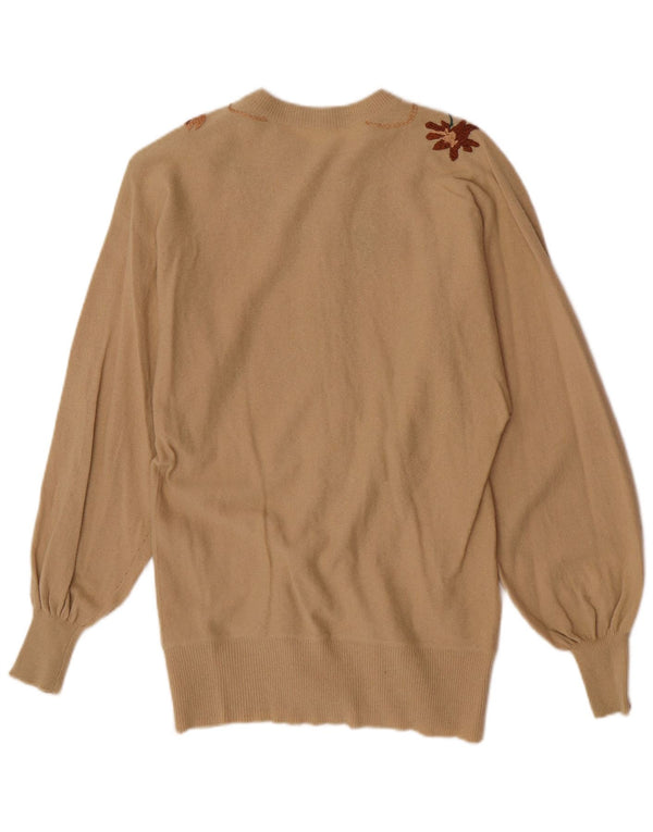 Vintage Womens Cardigan Sweater UK 10 Small Beige Floral