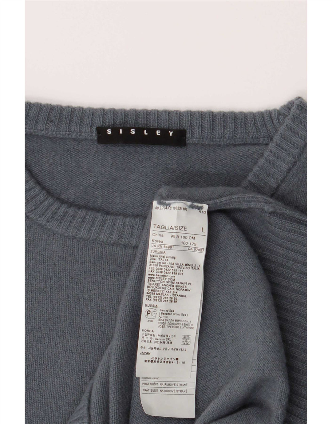 Γυναικείο πουλόβερ Sisley Crew Neck Jumper UK 16 Large Grey Wool