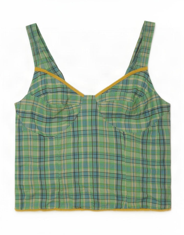Vintage Womens Cami Top IT 44 Μεσαίο Πράσινο Check Acetate