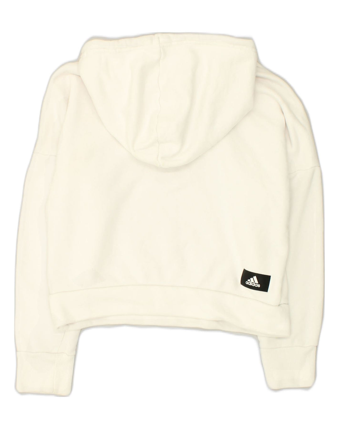 ADIDAS Womens Oversized Crop Hoodie Jumper UK 4-6 XS  White Cotton | Vintage Adidas | Thrift | Second-Hand Adidas | Used Clothing | Messina Hembry 