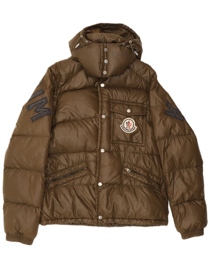 Ανδρικό μπουφάν Moncler γραφικό με κουκούλα με επένδυση μεγέθους 5 2XL Khaki Polyamide