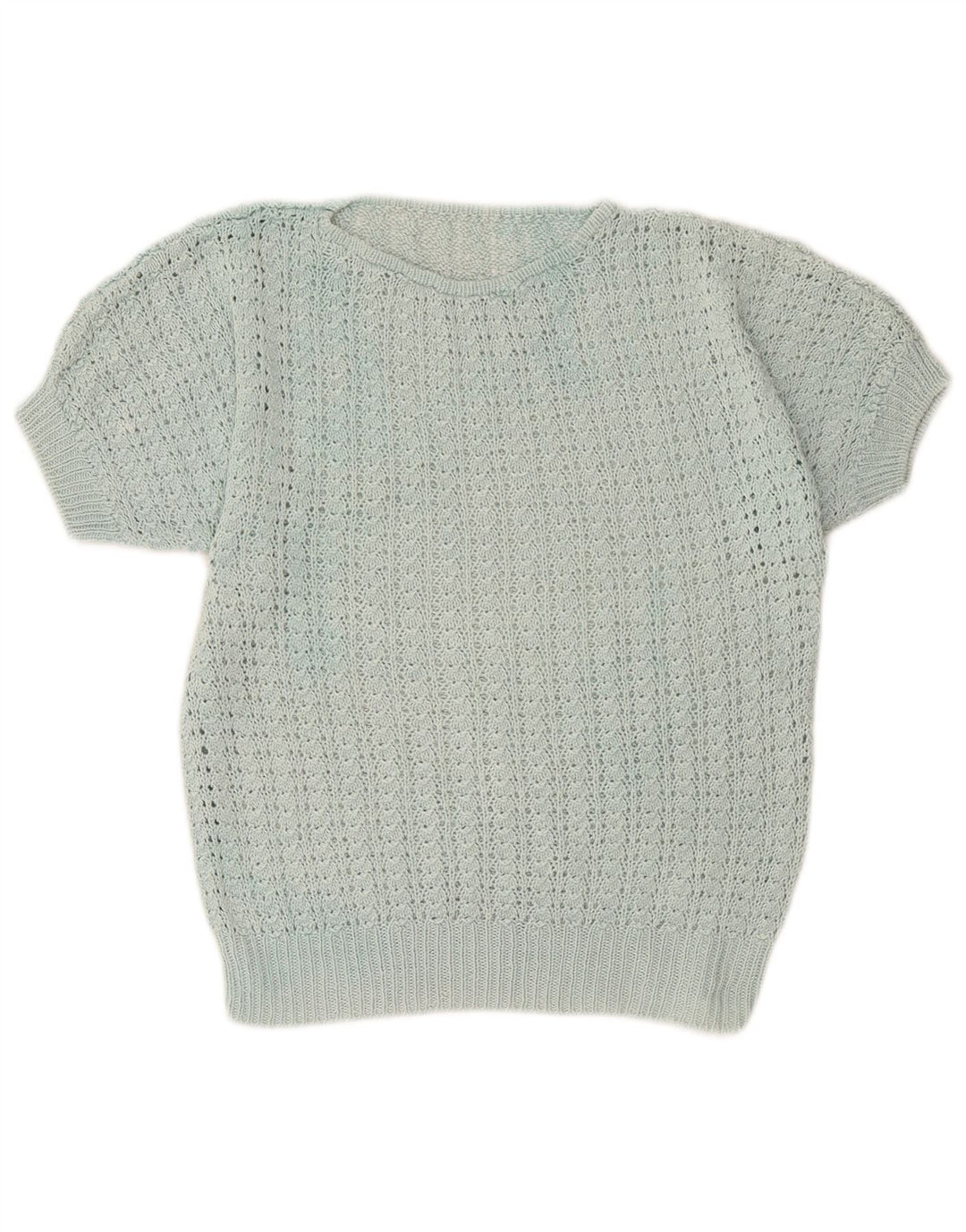 Vintage γυναικείο κοντομάνικο πουλόβερ με λαιμόκαυστο UK 12 μεσαίο τιρκουάζ