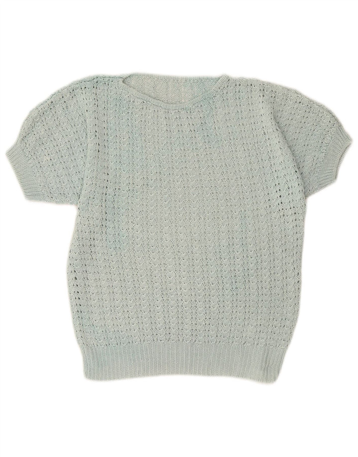 Vintage γυναικείο κοντομάνικο πουλόβερ με λαιμόκαυστο UK 12 μεσαίο τιρκουάζ