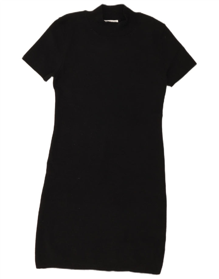 Zara Γυναικείο T-Shirt Φόρεμα UK 14 μεγάλο μαύρο πολυεστέρα