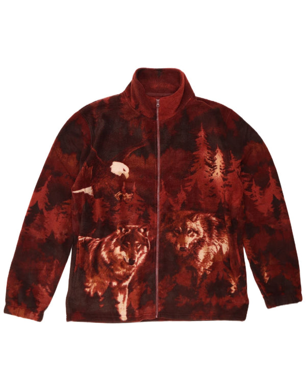 Άνδρες Atlas For Mens Graphic Fleece Jacket UK 40 Large Burgundy Animal Print