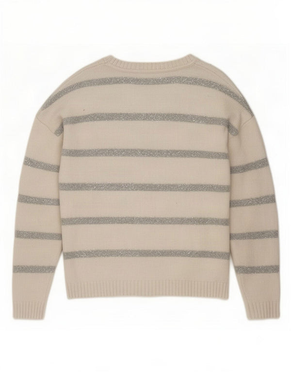 Marks & Spencer Γυναικείο πουλόβερ με λαιμόκοψη UK 14 Medium Beige ριγέ