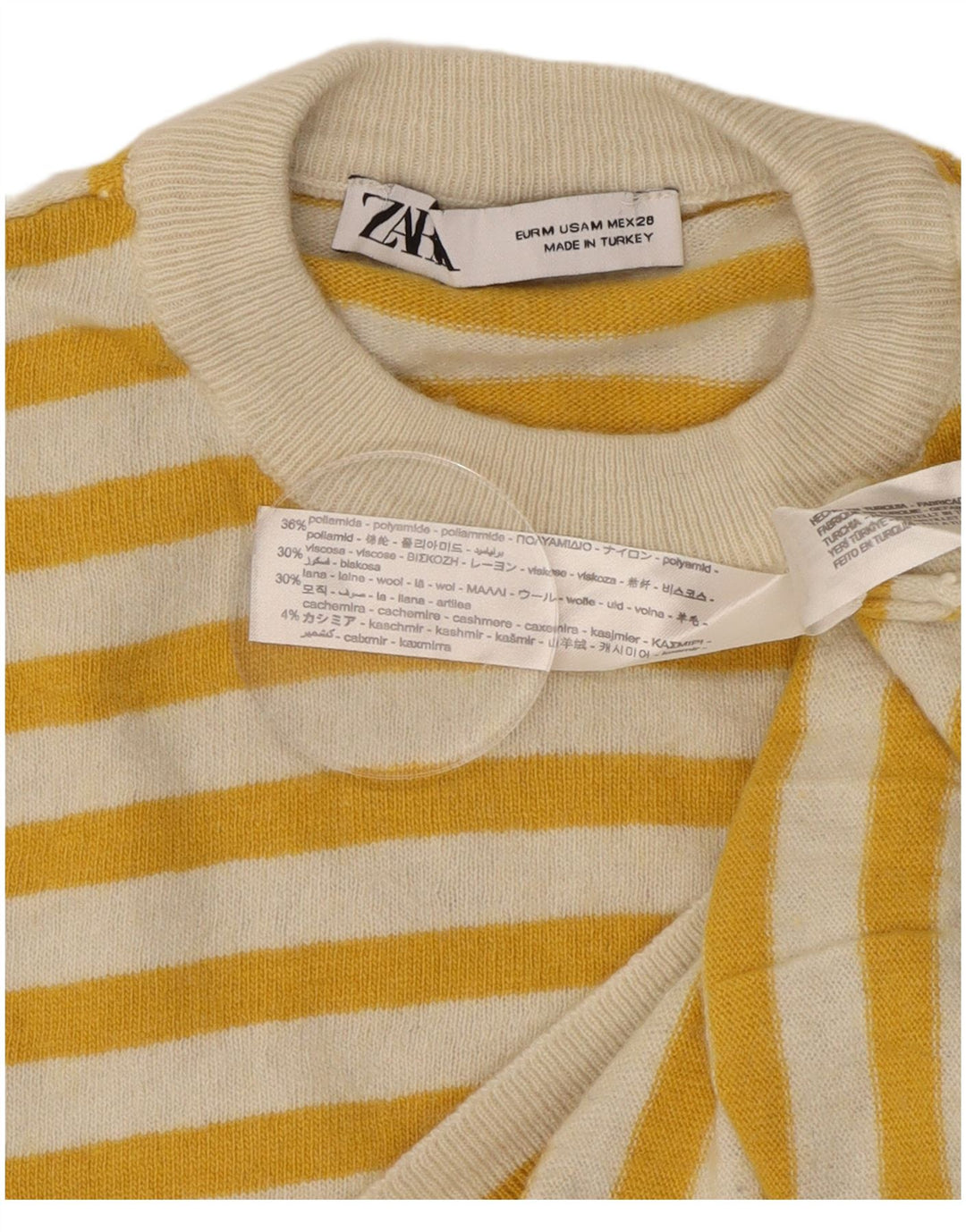 Zara Γυναικείο πουλόβερ με λαιμόκοψη UK 14 Μεσαίο κίτρινο ριγέ πολυαμίδιο