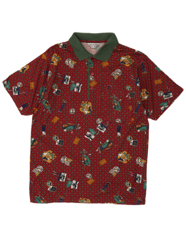 DALMINE Mens Abstract Pattern Polo Shirt IT 48 Medium Maroon Spotted