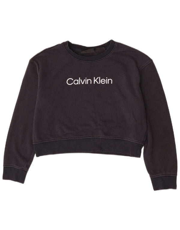 Calvin Klein Γυναικεία φούτερ με γραφικά Crop Jumper UK 14 Medium Navy Blue