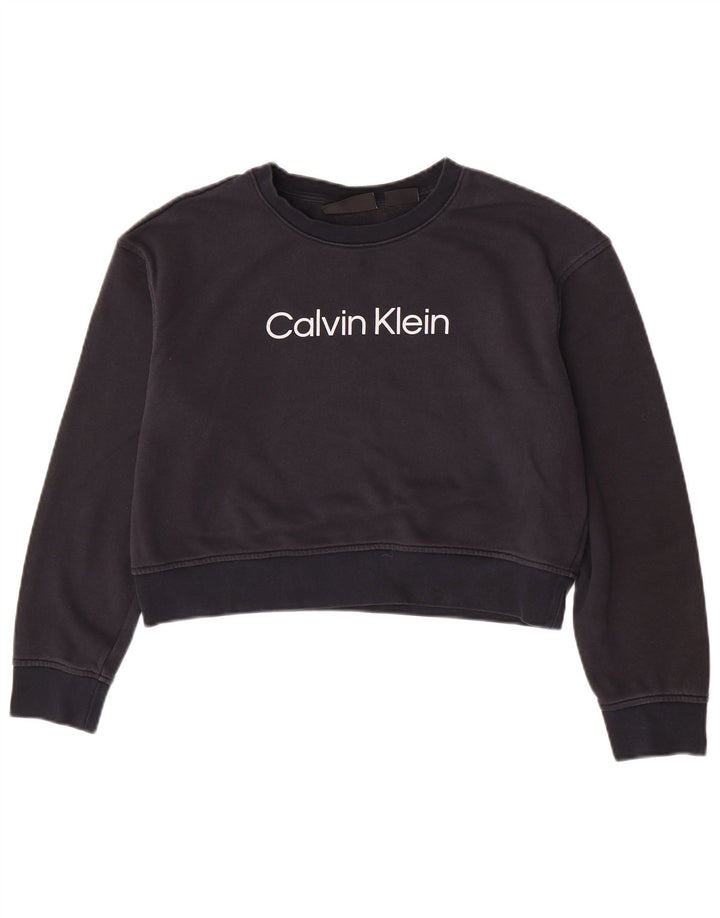 Calvin Klein Γυναικεία φούτερ με γραφικά Crop Jumper UK 14 Medium Navy Blue