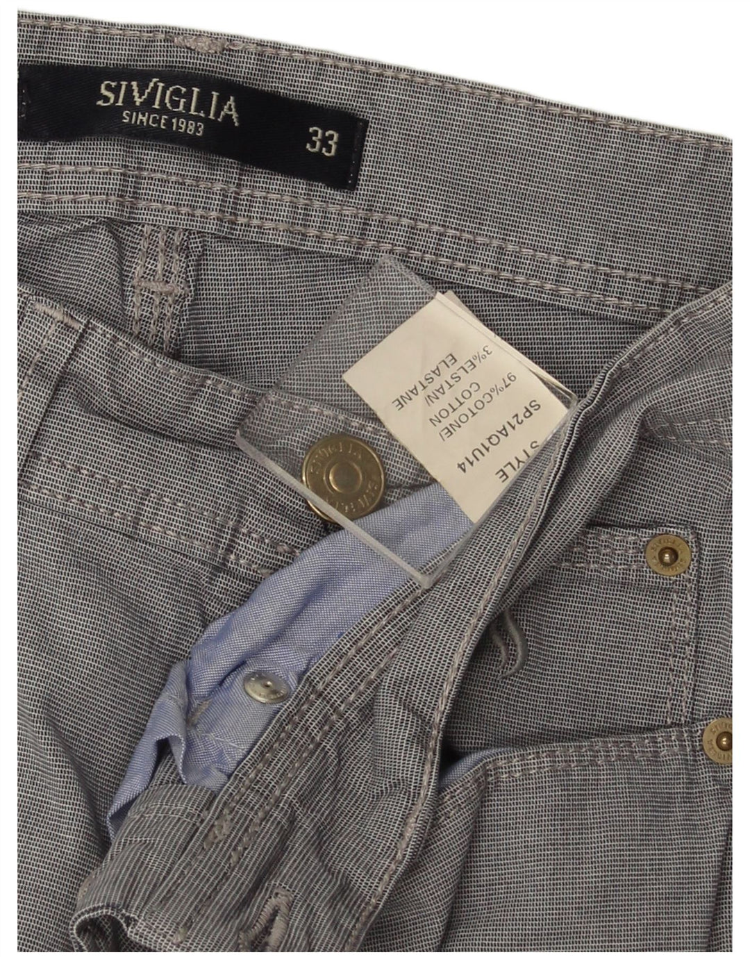 SIVIGLIA Γυναικείο ίσιο casual παντελόνι W33 L33 Blue Check Cotton
