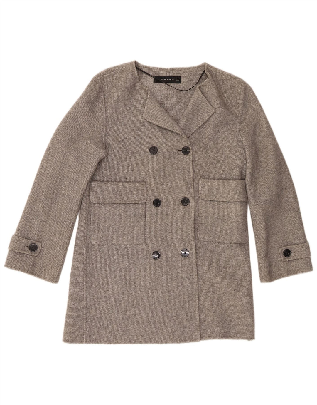 Zara Γυναικείο Παλτό με διπλό στήθος UK 14 Medium Grey Wool