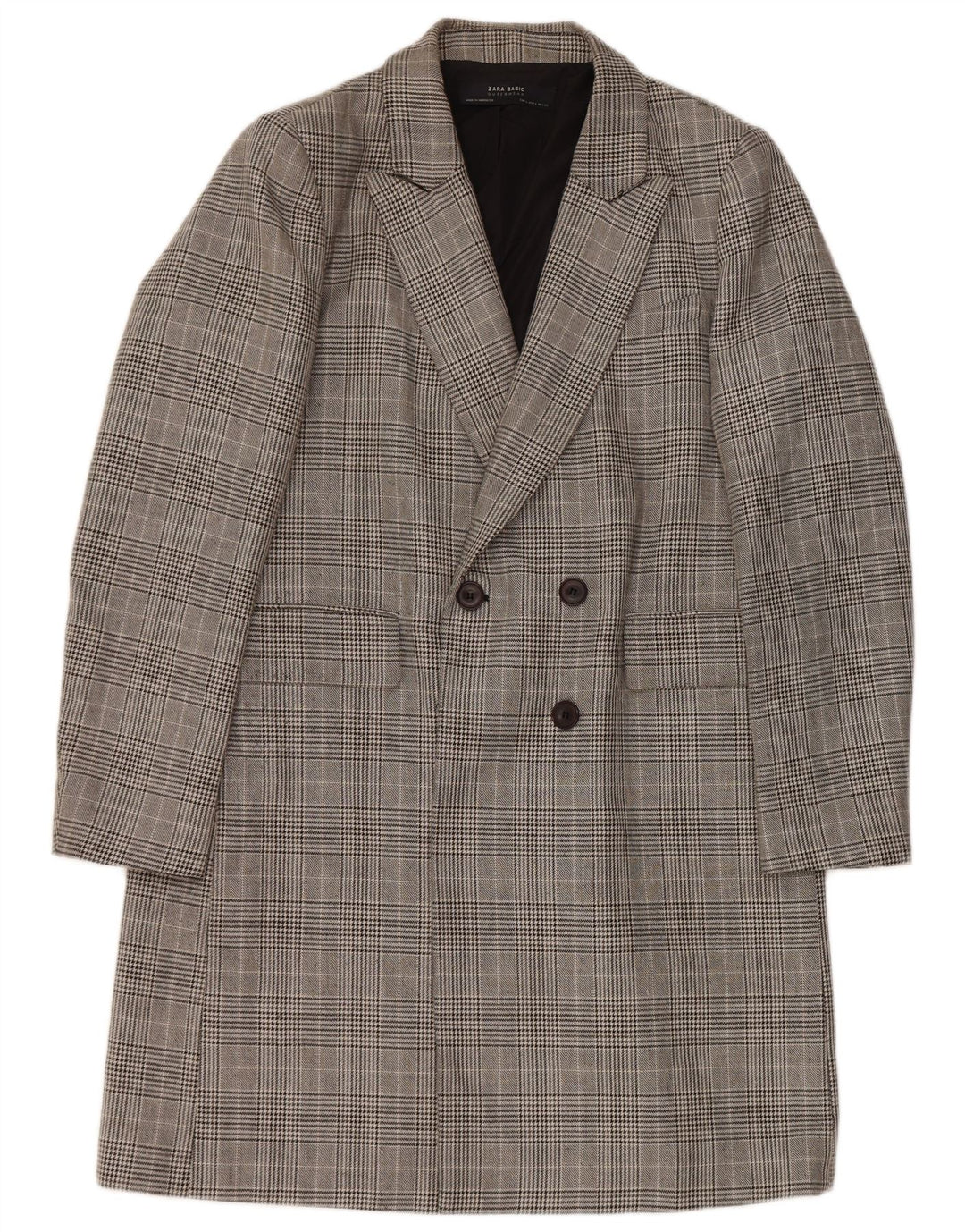 Zara Γυναικείο παλτό με διπλό στήθος UK 16 Large Grey Check Polyester