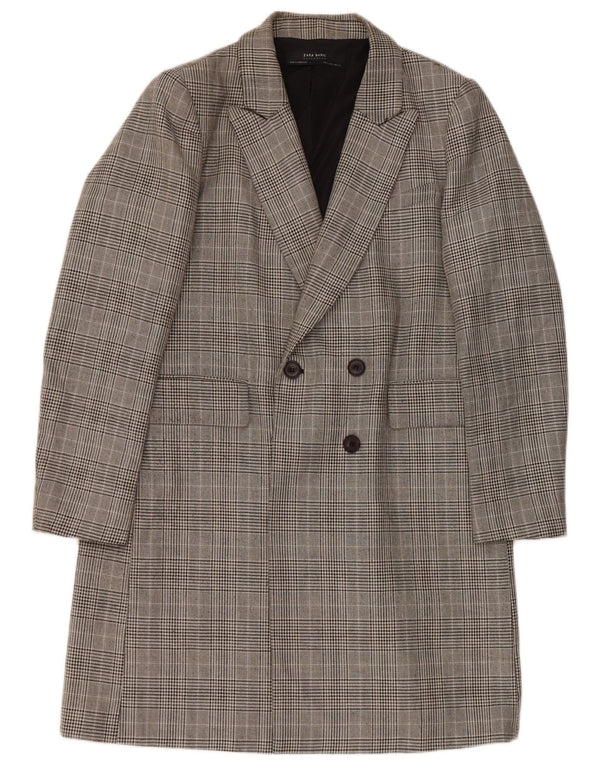 Zara Γυναικείο παλτό με διπλό στήθος UK 16 Large Grey Check Polyester