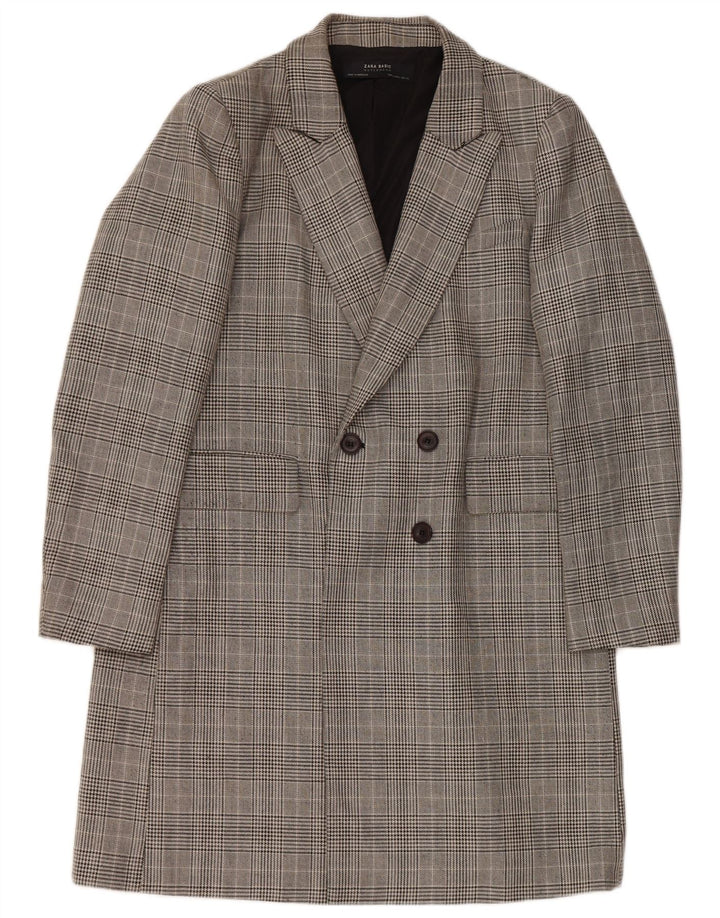 Zara Γυναικείο παλτό με διπλό στήθος UK 16 Large Grey Check Polyester