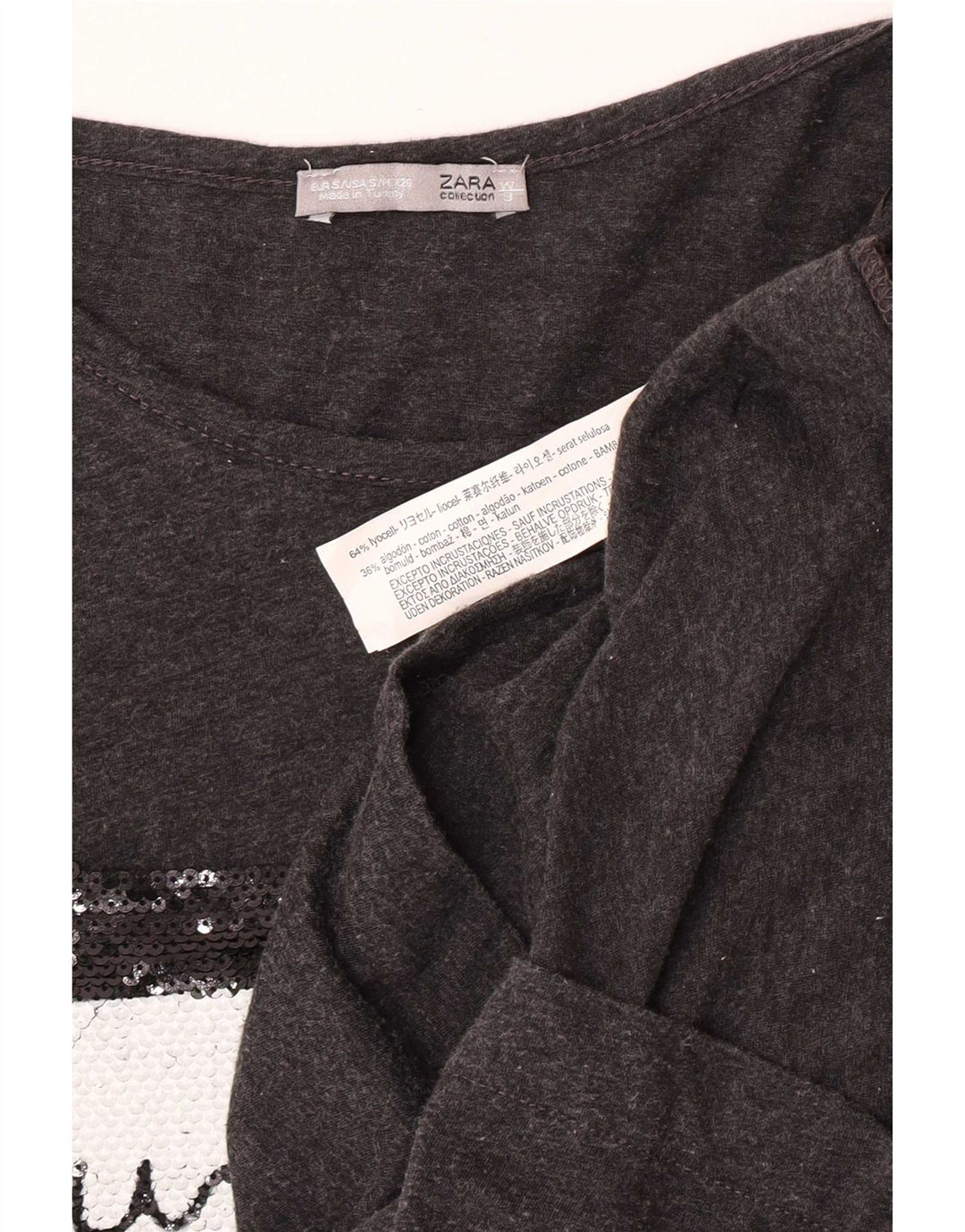 Zara Γυναικείο τοπ 3/4 μανίκι UK 10 Small Grey Lyocell
