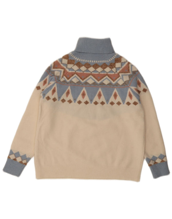 Vintage γυναικείο πουλόβερ με ρολό λαιμόκοψη UK 10 Small Off White Fair Isle