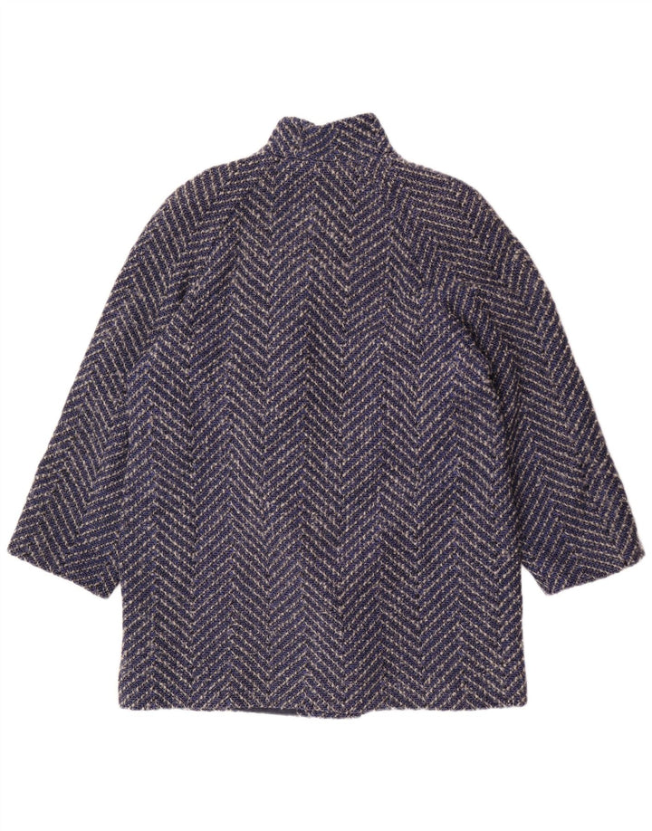 Vintage γυναικείο διπλό παλτό UK 14 Large Navy Blue Chevron μαλλί