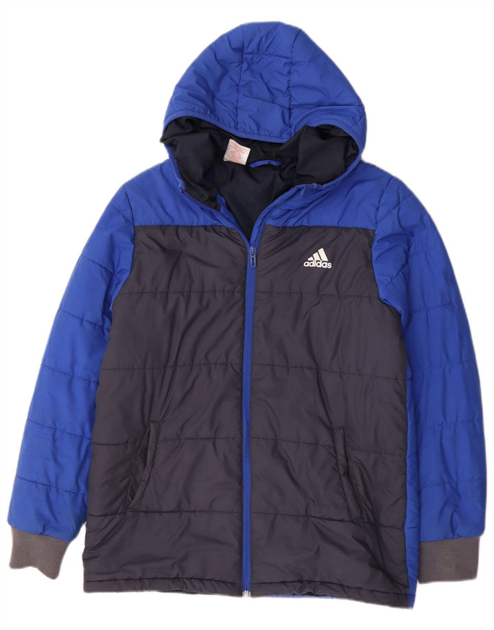 Μπουφάν Adidas Boys με κουκούλα με επένδυση 13-14 ετών μπλε πολυεστέρας